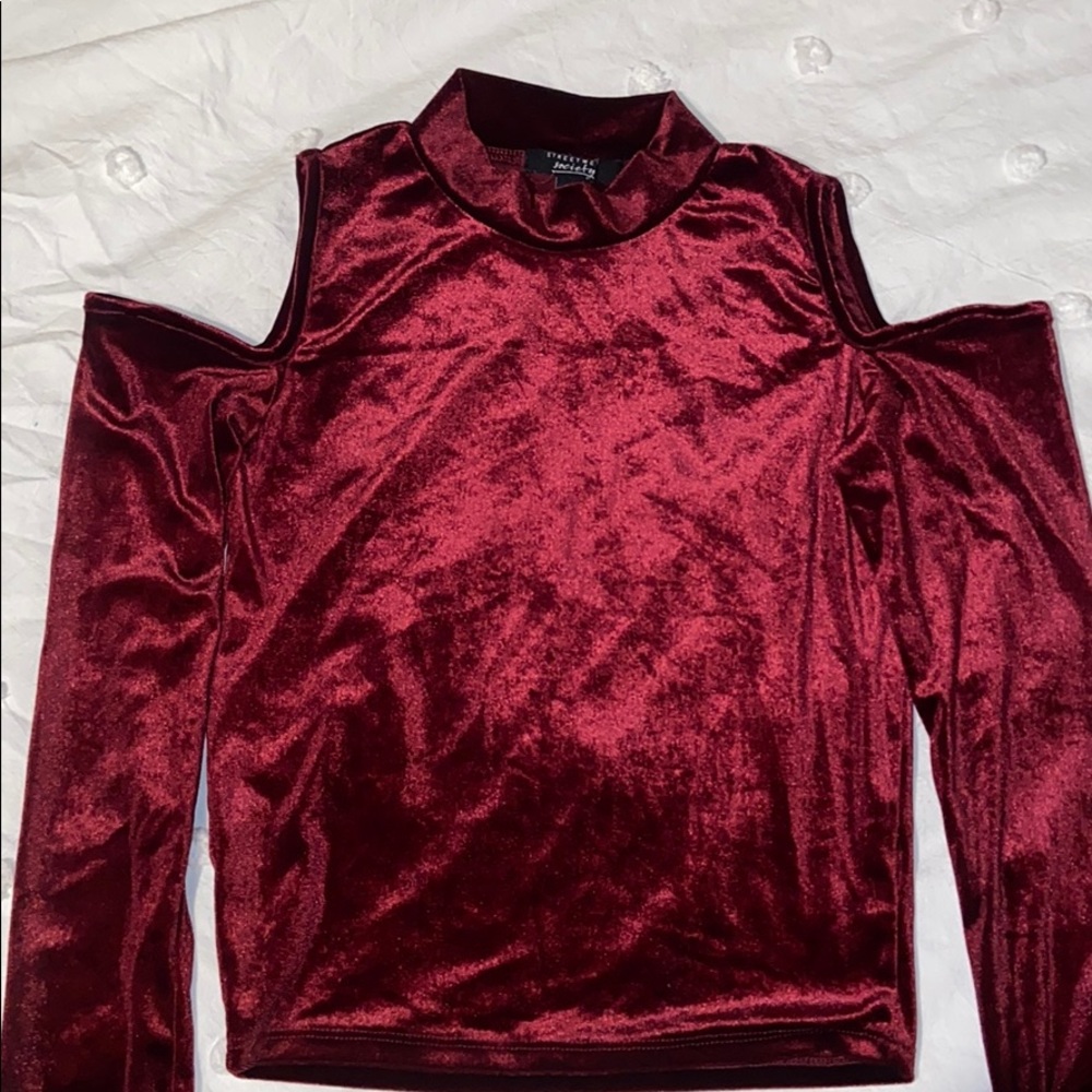 Velvet open-shoulders crew neck top - Holidays